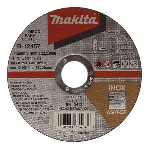 Disco Corte Metal-inox 4-1/2x3/64x7/8 1mm Makita B-12457 Negro