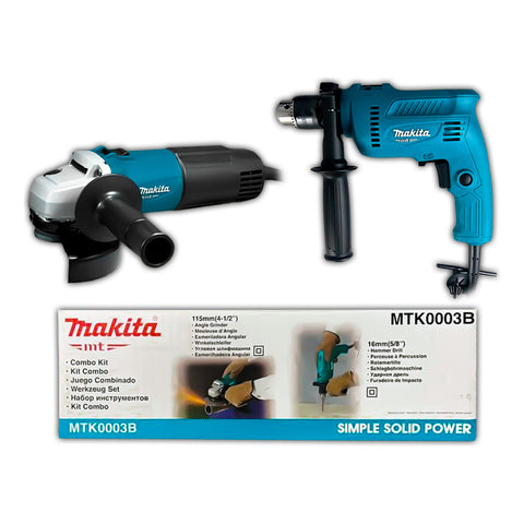 Kit Mini Esmeriladora Angular Y Rotomartillo Makita Mtk0003b Azul Petróleo 60hz