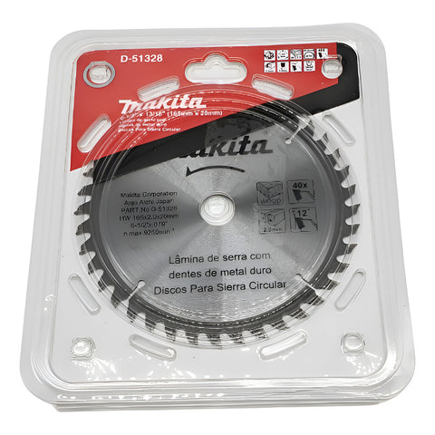 Makita D-51328 Disco Sierra Circular 6-1/2 Madera 40 Dientes Plateado