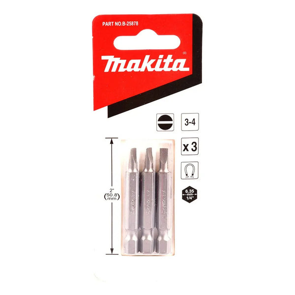 3 Pzas Punta Plana 3-4 X 50mm Zanco Hexagonal Makita B-25878