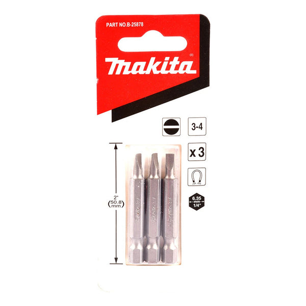 3 Pzas Punta Plana 3-4 X 50mm Zanco Hexagonal Makita B-25878