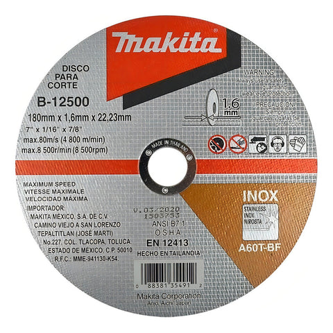 Disco Corte Acero Inox 7x1.6mmx7/8 Makita B-12500
